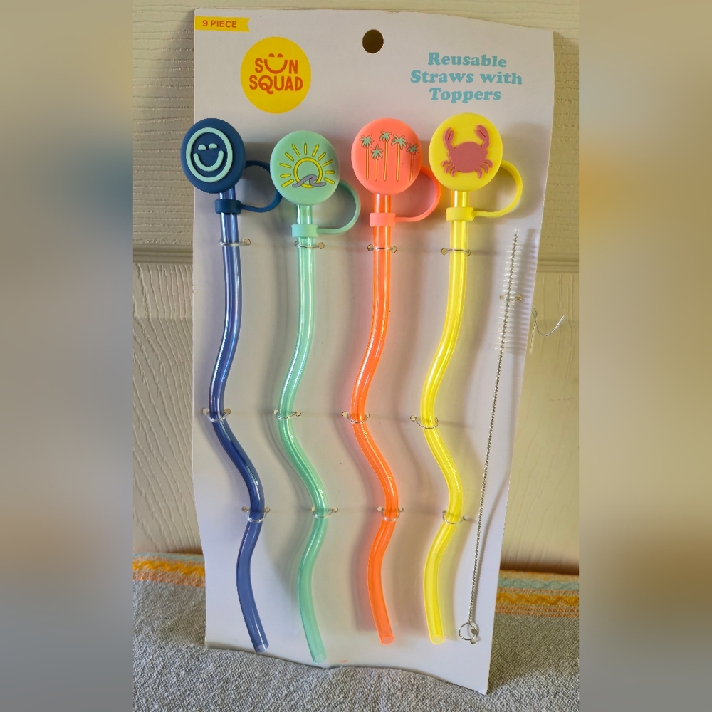Sun Squad Reusable Straws with Toppers
